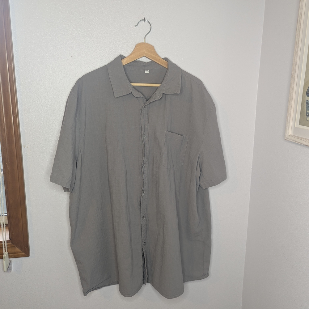 Men’s XXXL Linen Blend Button-Down Shirt, Light Gray